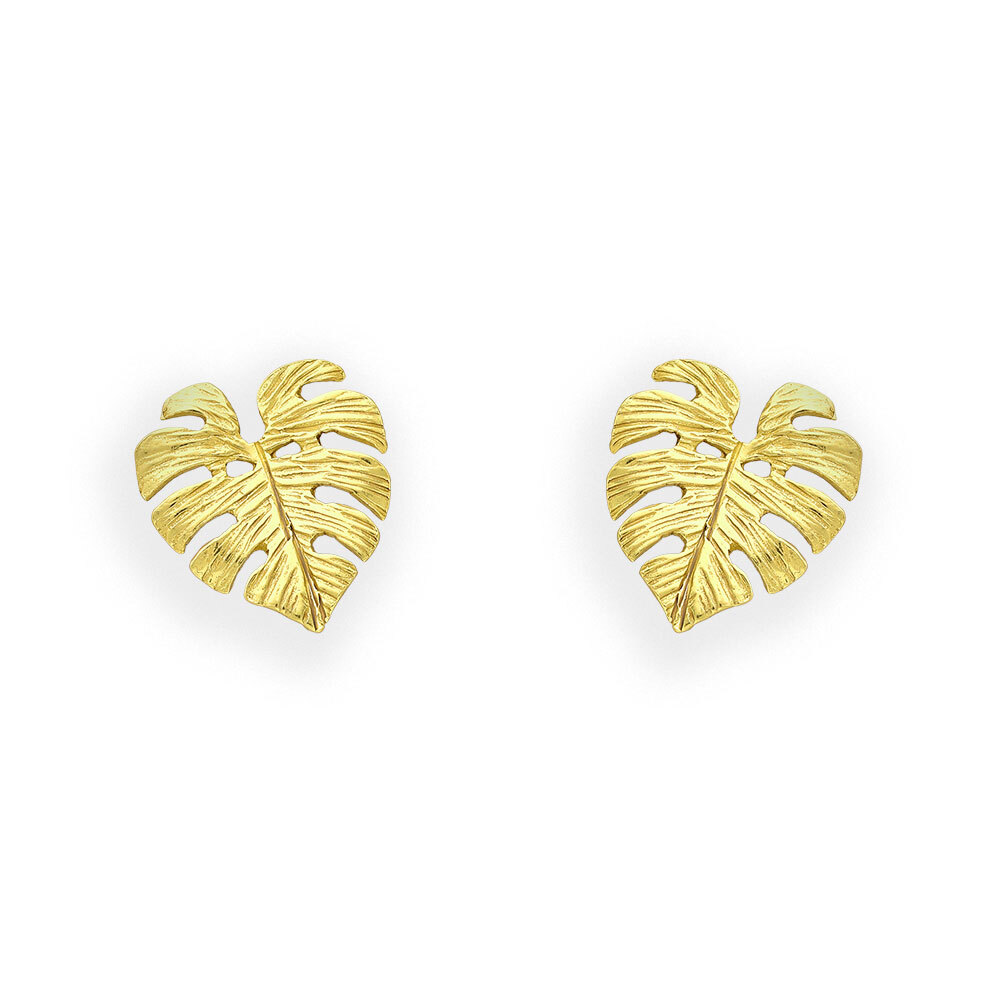 Sterling Silver 14K Plated Monstera Leaf Stud Earrings